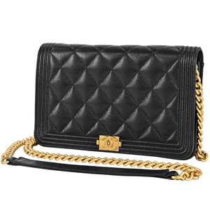 シャネル CHANEL ボーイシャネル チェーン ウォレット ココマーク ショルダーバッグ キャビアスキン ブラック AP1117 レディース 【中古】