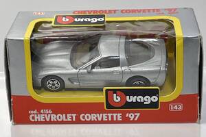 ☆ ブラーゴ Burago 1/43 CHEVROLET CORVETTE ’97 COD.4156 シボレー コルベット シルバー ☆