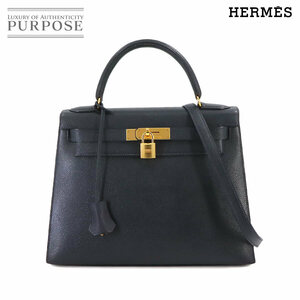 エルメス HERMES ケリー 28 2way ハンド ショルダー バッグ クシュベル エプソン ネイビー 〇U刻印 外縫い ゴールド 金具 90218616