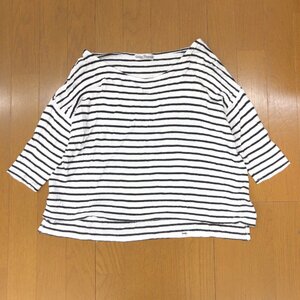 URBAN RESEARCH アーバンリサーチ 麻 リネンブレンド ボーダー カットソー F 白×黒 ホワイト ブラック 日本製 七分袖 Tシャツ ロンT