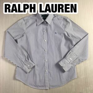 LAUREN RALPH LAUREN ローレン ラルフローレン 長袖シャツ S ストライプ ブルー×ホワイト 刺繍ロゴ