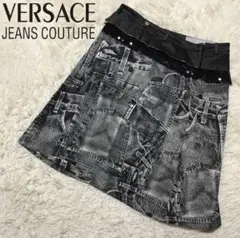 VERSACE JEANS COUTURE スカート　デニム　レザースパンコール