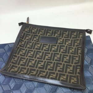 【中古品/CH】FENDI フェンディ ズッカ柄 キャンバス×レザー クラッチバッグ セカンドバッグ レディース メンズ ブラウン系 RS0417/0032