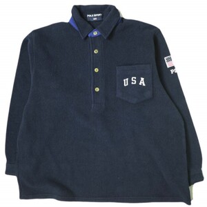 POLO SPORT ポロスポーツ 90s USA LOGO FLEECE JACKET ロゴ刺繍 フリースプルオーバージャケット L NAVY ラルフローレン 星条旗 g18136