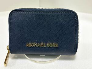 ☆良品☆ ◆MICHAEL KORS マイケルコース◆ コインケース　ラウンドジップ　サフィアーノレザー　ネイビー 【USED】0313