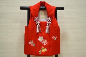 女の子　七五三　上質 かわいい被布　赤　正絹　刺繍柄　【３歳用】　ngs-hifu-24