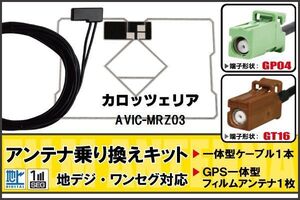 フィルムアンテナ GPS一体型ケーブル セット 地デジ ワンセグ フルセグ カロッツェリア carrozzeria 用 AVIC-MRZ03 対応 高感度