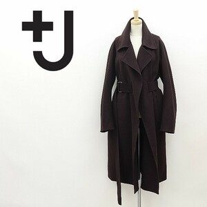 ◆+J ジルサンダー ユニクロ カシミヤブレンド ウール ラップ ロング コート 茶 ブラウン S