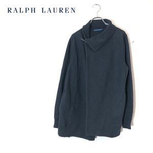 1D1412-F-N◆ RALPH LAULEN ラルフローレン スウェットカーディガン デザイン ジャケット ◆ sizeM コットン アクリル ブラック 古着 秋冬