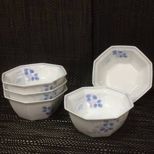 光峰窯　八角小鉢　5個セット　2組10個迄可【即決】未使用　有田焼　草花絵　磁器　小鉢