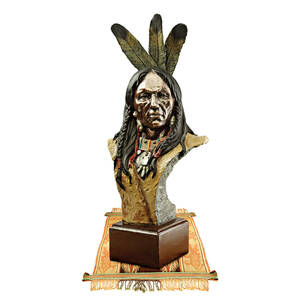 インディアン チーフ 胸像酋長ネイティブアメリカン部族の首長ワシ羽頭飾り戦士の三つ編みアメリカ先住民インテリア置物彫刻オブジェ雑貨