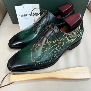 個性EU製 定価28万 特注限定品◆UABONI*ビジネスシューズ*ユアボニ◆上品 ハンドメイド 手作り 手染 本革 レザー フォーマル 紳士 26㎝