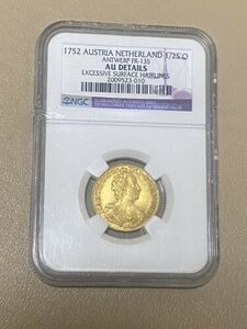 1762年オーストリアオランダ金貨1/2スーヴェランSOV D