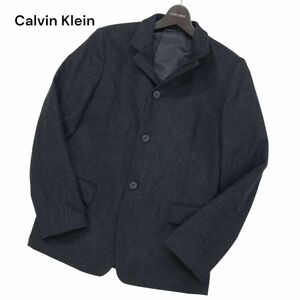 美品★ Calvin Klein カルバンクライン 秋冬 メルトン ウール ジャケット Sz.36　メンズ グレー　I3T01022_8#N