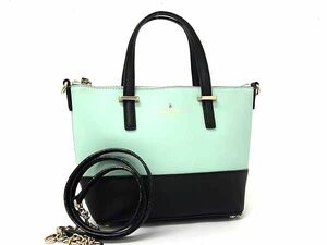 1円 kate spade ケイトスペード PXRU5975 PVC 2WAY ハンドバッグ ショルダー クロスボディ ライトグリーン系×ブラック系 BM3522