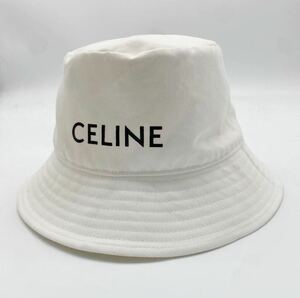 【美品・現行モデル】 CELINE セリーヌ バケットハット 帽子 キャップ ロゴ ホワイト 白 ユニセックス Lサイズ