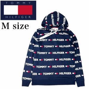 トミーヒルフィガー パーカー 薄手 09T4165 ネイビー Mサイズ プリントロゴ フーディ ストライプ柄 ユニセックス TOMMY HILFIGER 新品