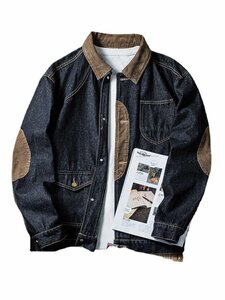 レトロ パッチワーク デニムジャケット ゆったり メンズ Gジャン ワークジャケット 春秋服 ジージャン L