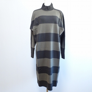 #wnc イッセイミヤケ ペルマネンテ ISSEYMIYAKE PERMANENTE ワンピース M グレーニット ボーダー ドルマン ロング レディース [849196]