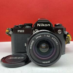 □ Nikon FM2フィルムカメラ 一眼レフカメラ ブラック ボディ NIKKOR 28mm F2.8 Ai-s レンズ シャッター、露出計OK ニコン