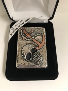 Zippo Silver King 特注品、純銀(#26 Aomor) Skull and Anchor #2