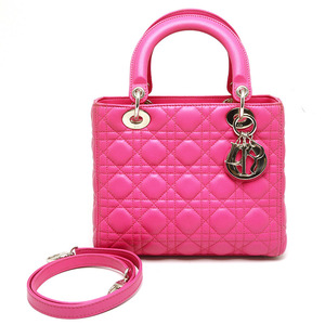 ディオール Christian Dior レディディオール ミディアムバッグ カナージュ ピンク シルバー金具 2WAYバッグ