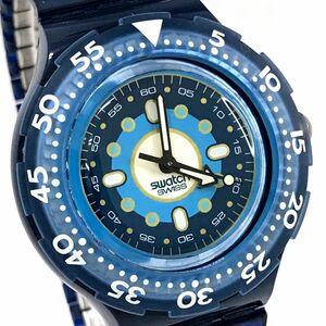 美品 Swatch スウォッチ SCUBA200 スクーバ Abyss 腕時計 SDN116 クオーツ アナログ ラウンド ブルー コレクション 電池交換済 動作OK