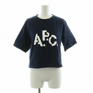 アーペーセー A.P.C. Tシャツ カットソー 半袖 ショート丈 ロゴプリント S 紺 ネイビー /NQ レディース