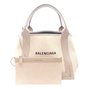 バレンシアガ BALENCIAGA ネイビーカバスS 339933 アイボリー キャンバス ハンドバッグ レディース 中古