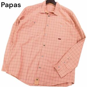 Papas パパス 通年 ゆったり★ 長袖 コットン チェック シャツ Sz.50/L　メンズ 日本製　I4T02301_7#C