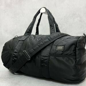 【極美品】PORTER ポーター タンカー 2way ボストンバッグ ダッフルバッグ ショルダー ドラム ブラック 黒 16L 斜め掛け メンズ レディース