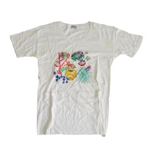 VERSACE SPORT ヴェルサーチスポーツ ヴィンテージ 熱帯魚プリント Tシャツワンピース ポケット付き 半袖 ホワイト サイズ42