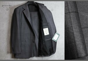 新品 オンワード樫山 五大陸/gotairiku 春夏 英国ドーメル/DORMEUIL EXEL ストレッチ グレンチェック スーツ34B/BB4/幅広S/濃灰/9.7万円