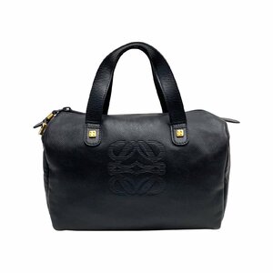 極 美品 レア品 LOEWE ロエベ アナグラム ロゴ レザー 本革 ハンドバッグ トートバッグ ミニ ボストンバッグ ネイビー 紺 26417