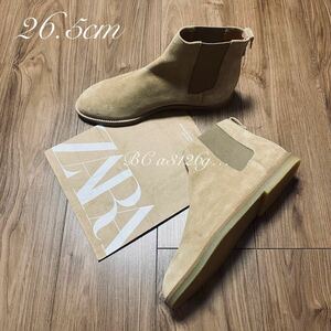 新品 ZARA 本革 サイドゴア SUEDE BOOTS 26.5cm 41 BEIGE メンズ ザラ レザー スウェード ブーツ シューズ クレープソール