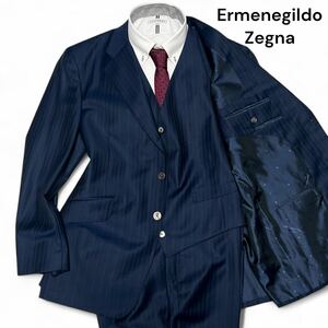 未使用級◎XXLサイズ位!!エルメネジルドゼニア【圧倒的な高級感】Ermenegildo Zegna シェルボタン スリーピース スーツ ネイビー◎メンズ