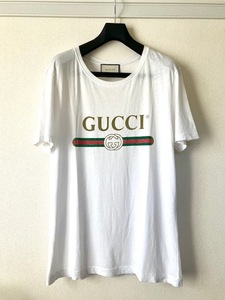 gucci グッチ ユーズド加工 ハンドペイント ロゴ T シャツ size: L White 白 USED 他多数出品中　 KK