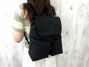 極美品 GUCCI グッチ GGキャンバス リュックサック バッグ キャンバス×レザー 黒 72052