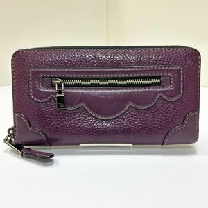 ◆MARC JACOBS マークジェイコブス◆ 長財布　ラウンドジップ　本革　小銭入れ有　パープル　ファスナー引き手交換 【USED】0328