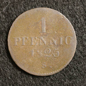 ドイツ連邦 ザクセン王国 1ペニヒ銅貨(1825）[E924]コイン