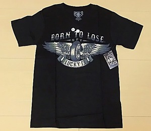 Lucky13 ラッキーサーティーン 米国製 S 未使用 US VネックＴシャツ Born to Lose バイカー ハーレー チョッパー ロカビリー