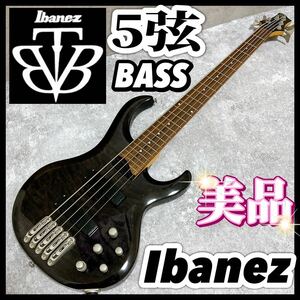 Ibanez アイバニーズ 5弦ベース 黒 杢 BTBシリーズ アクティブ 405QM？ BASS PJ black