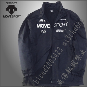 ■新品【DESCENTE MOVE SPORT】デサントムーブスポーツ 前面BIGロゴ 裏起毛保温 フルZIP ウーブンジャケット■NV/O(XL)