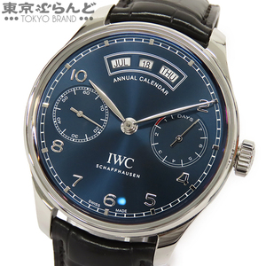 101740480 IWC ポルトギーゼ アニュアルカレンダー IW503502 ブルー SS クロコダイル 腕時計 メンズ 自動巻 保付