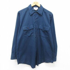 L/古着 ディッキーズ Dickies 長袖 ワーク シャツ メンズ 90s 紺 ネイビー 24dec03 中古 トップス