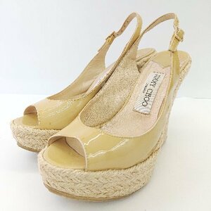 ◇ ◎ JIMMY CHOO ジミー チュウ ウエッジソ－ル オープントゥ サンダル サイズ36 マスタード系 レディース E