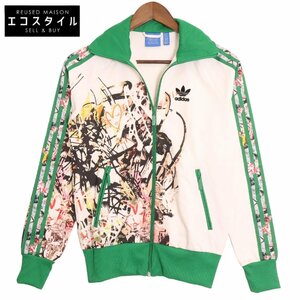 adidas アディダス グリーン トラック ジャケット M32360 ホワイト×グリーン S ジャケット コットン レディース 中古