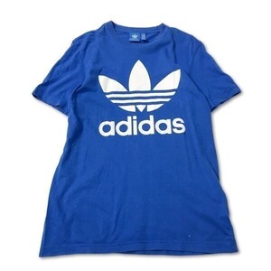 《良品◎》adidas アディダス★トレフォイル*ビッグロゴデザイン*Tシャツ*カットソー*ブルー*サイズXS(MS2339)◆YP