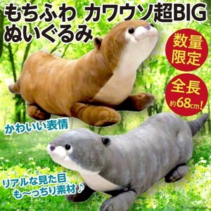 ZZ 全2種【カワウソ】もちふわカワウソ 超BIGぬいぐるみ ブラウン&グレー リアル 全長約68cm 特大 ジャンボ クッション 枕 寝そべり 美品