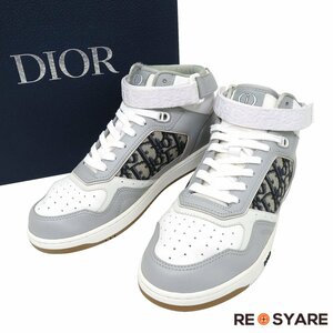 美品 DIOR ディオールオム B27 オブリーク レザー ベルクロ ストラップ レースアップ ハイカット スニーカー シューズ 箱付き 46570